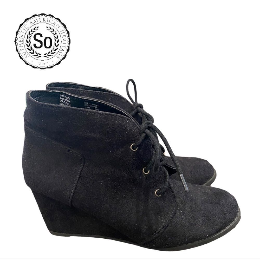 So Women's Black Wedge Lace Ankle Boots Booties 7.5